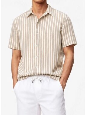 NWT ONIA STRIPE LINEN-BLEND SHIRT